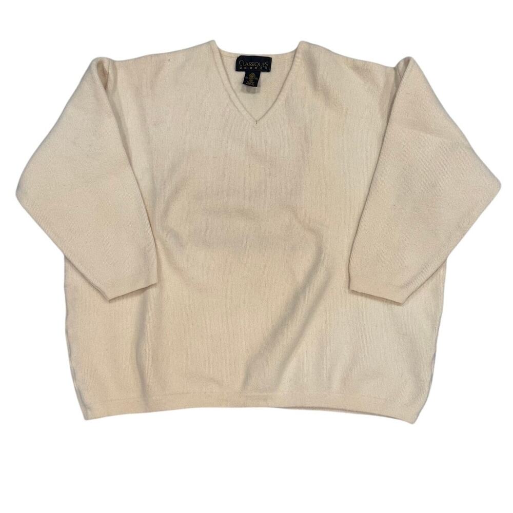 Vintage Classiques Entier Womens XL Merino Wool Short Sleeve V-Neck Sweater VGUC